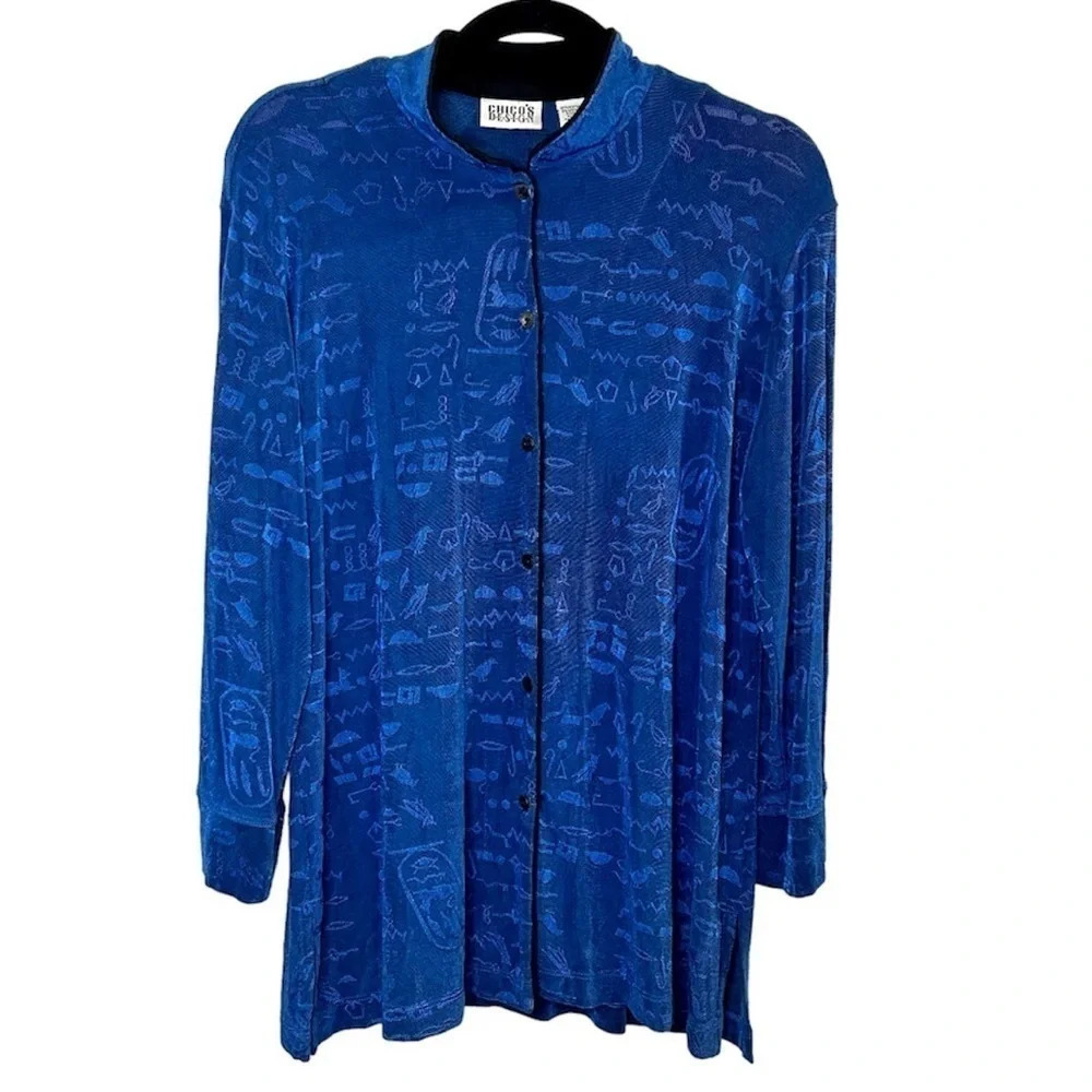 Chicos Egyptian Cat Textured Button Blouse. Chico's Size 2= L/12 - Picture 3 of 8